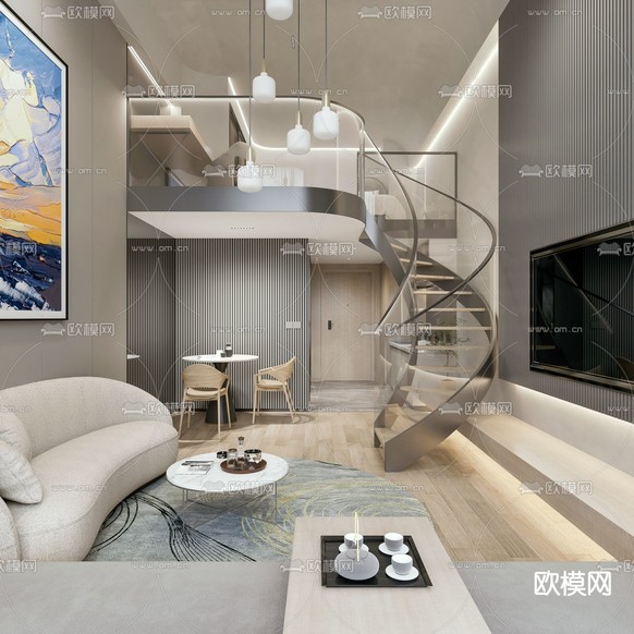现代复式公寓3d模型下载(渲染图3)