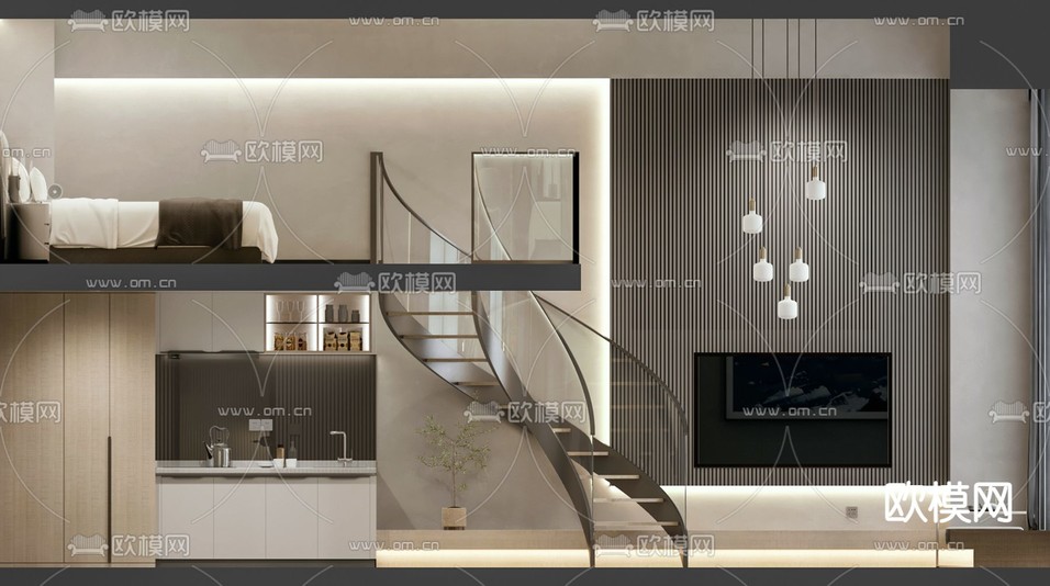 现代复式公寓3d模型下载(渲染图2)
