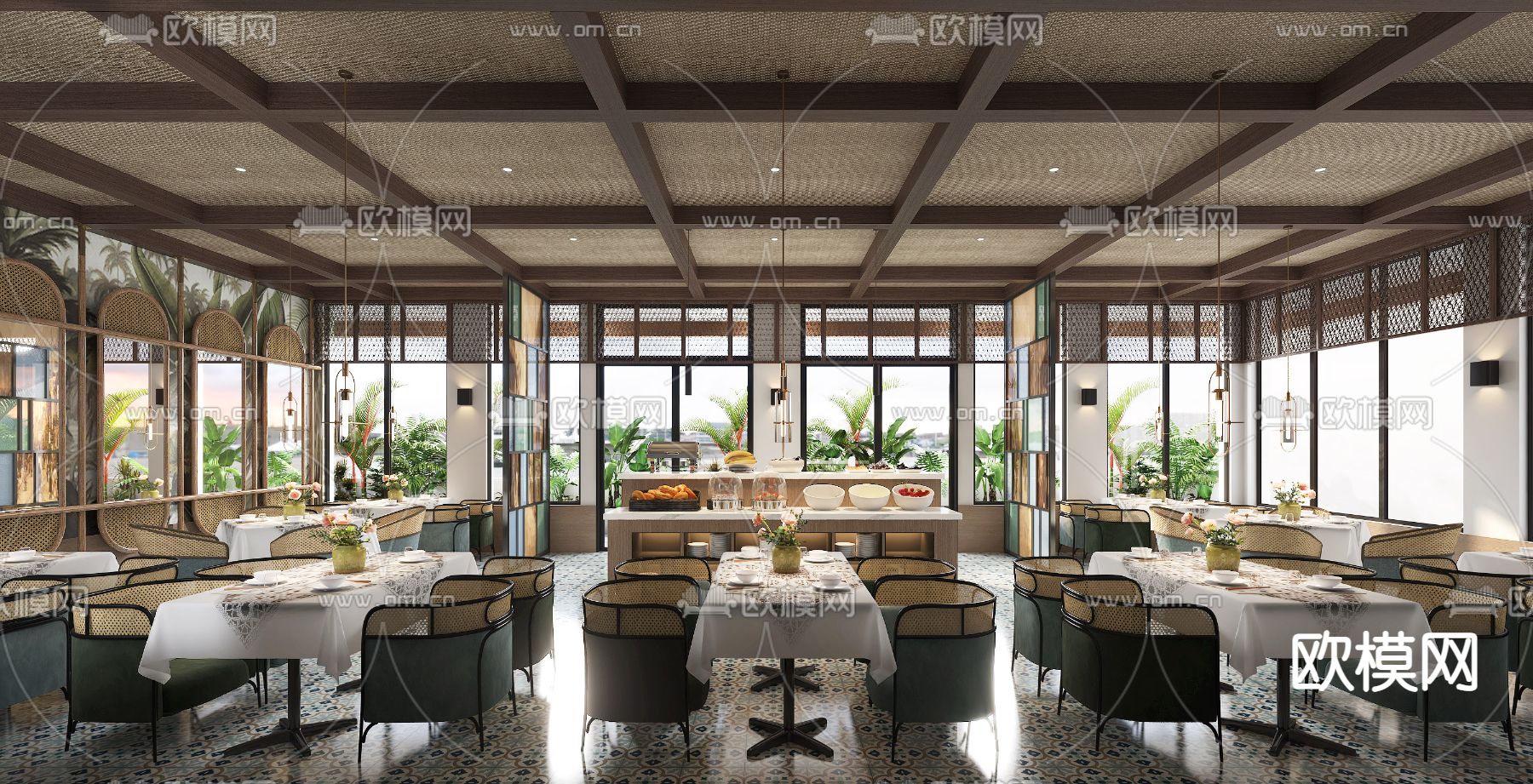 东南亚自助餐厅3d模型