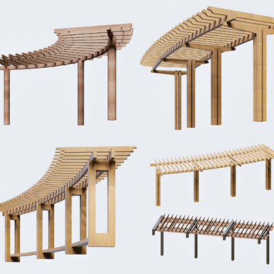 弧形实木廊架3d模型