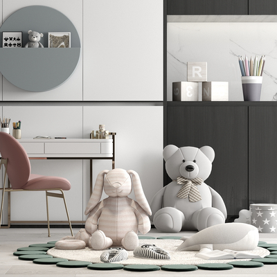  现代儿童书桌椅su模型 