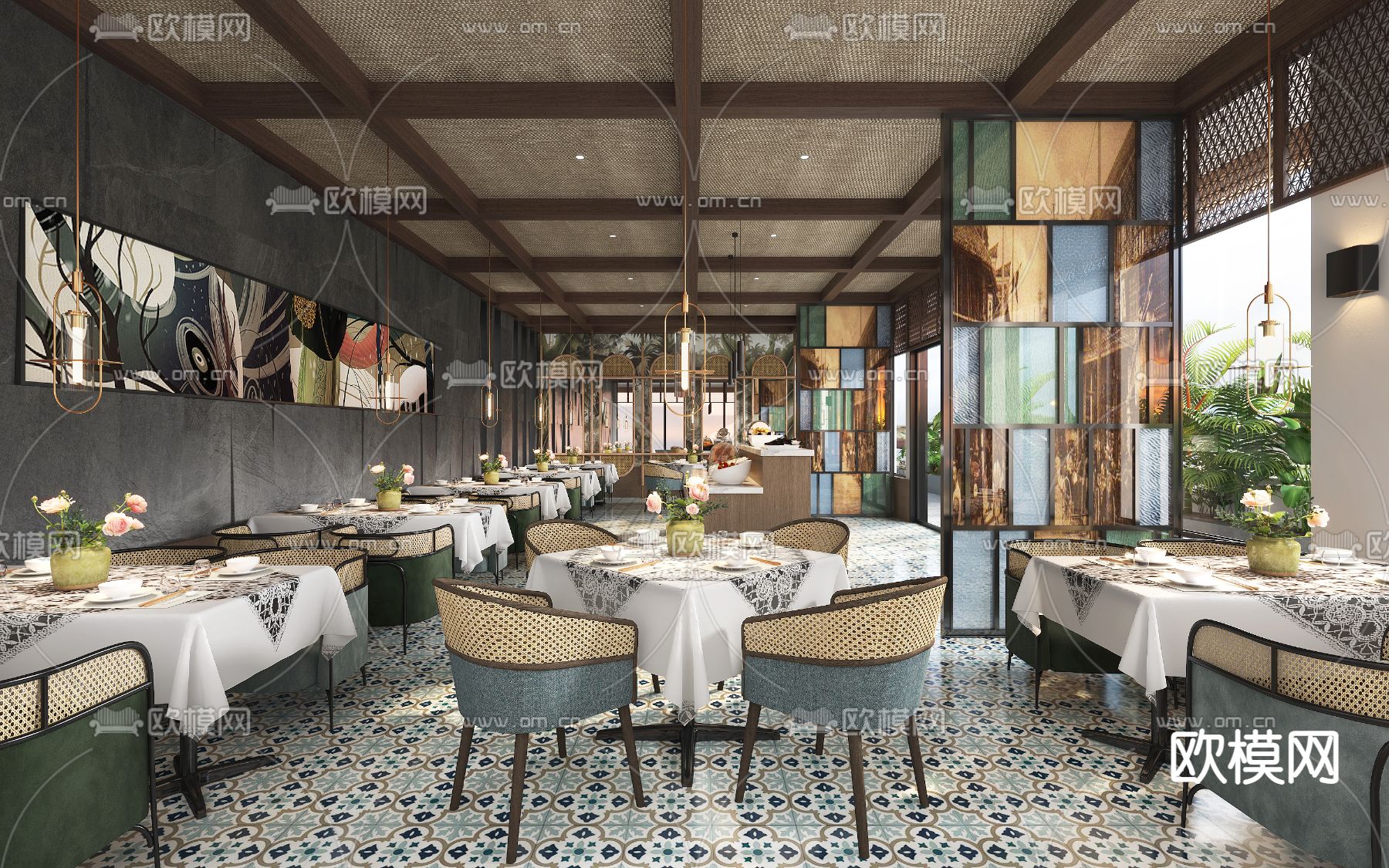 东南亚自助餐厅3d模型