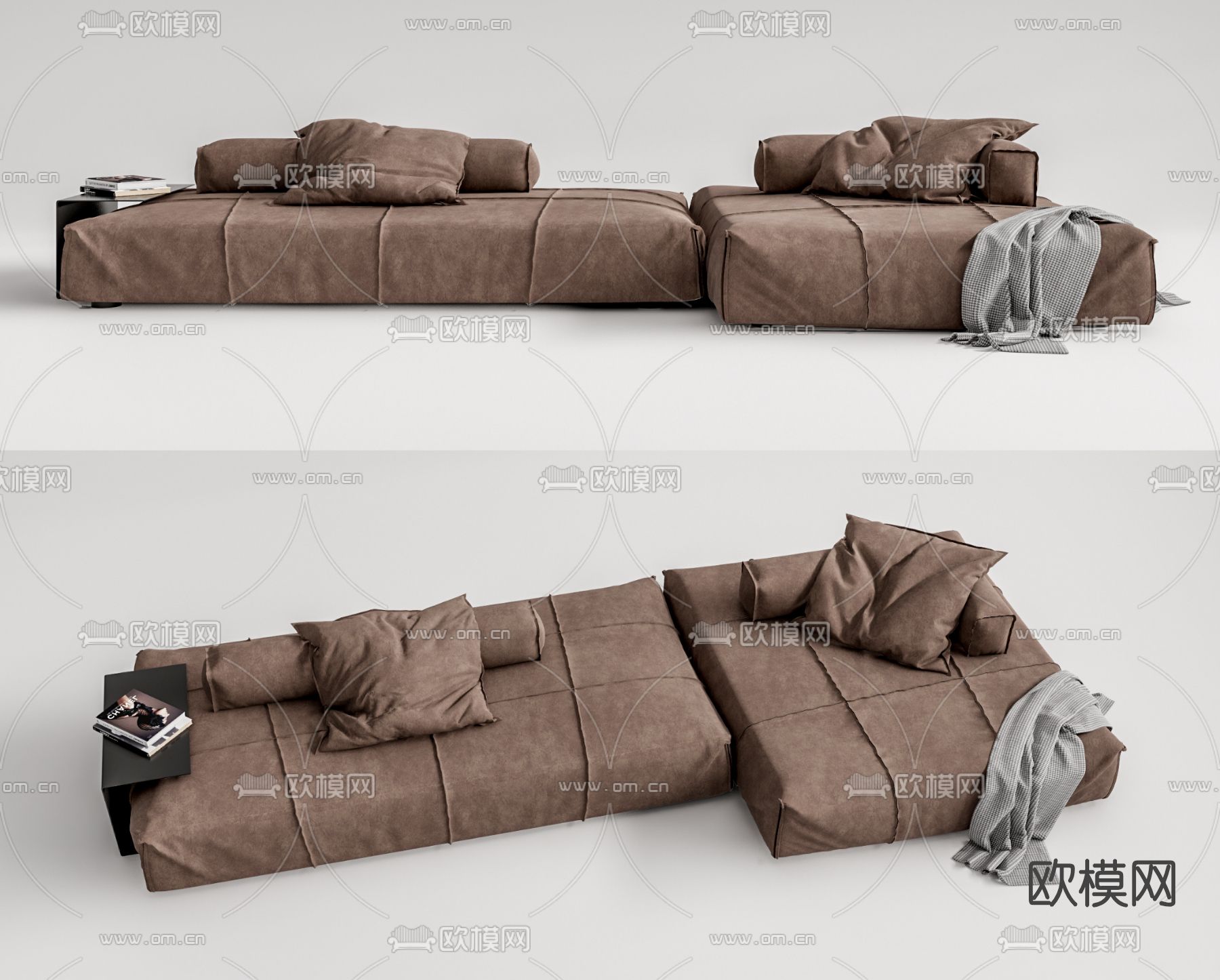 现代布艺转角拼接沙发su模型下载（渲染图1）