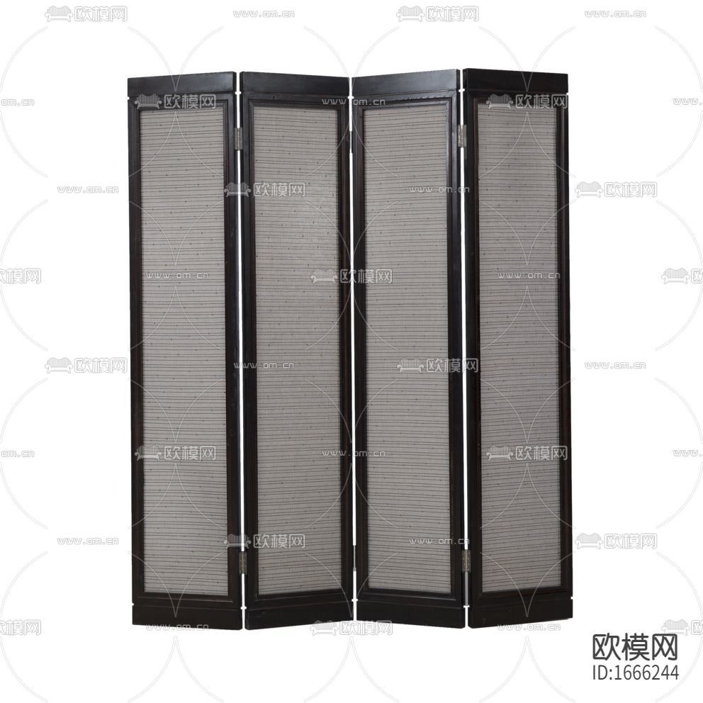 中式复古做旧实木布艺屏风