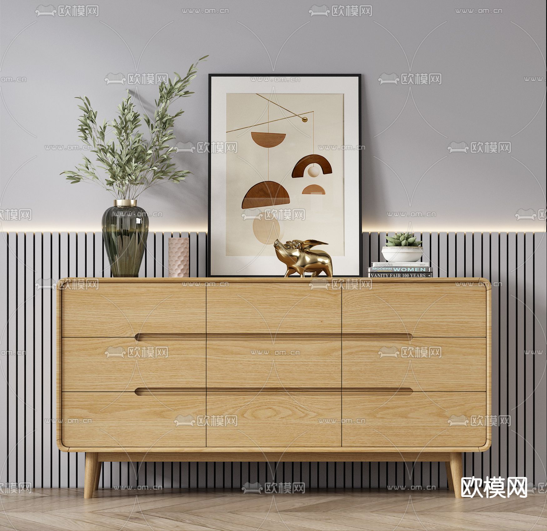 北欧原木边柜3d模型下载