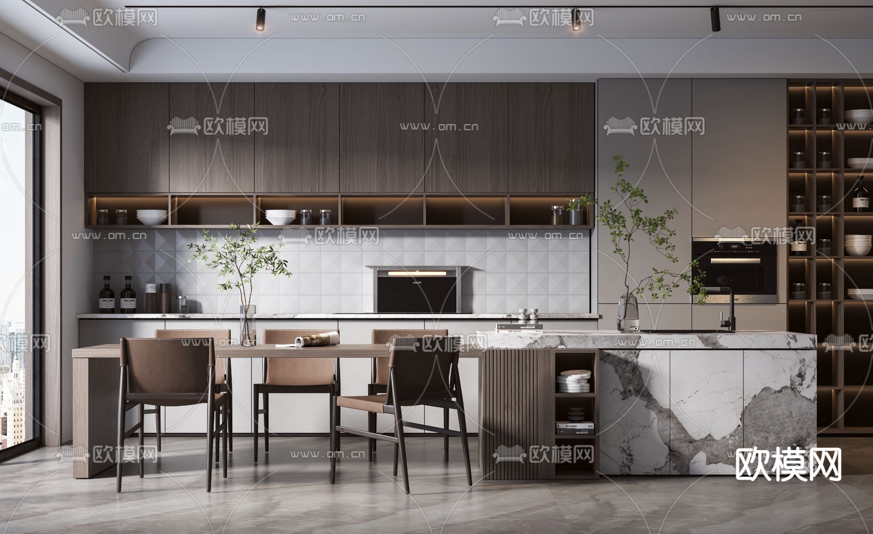 现代中岛餐厅3d模型