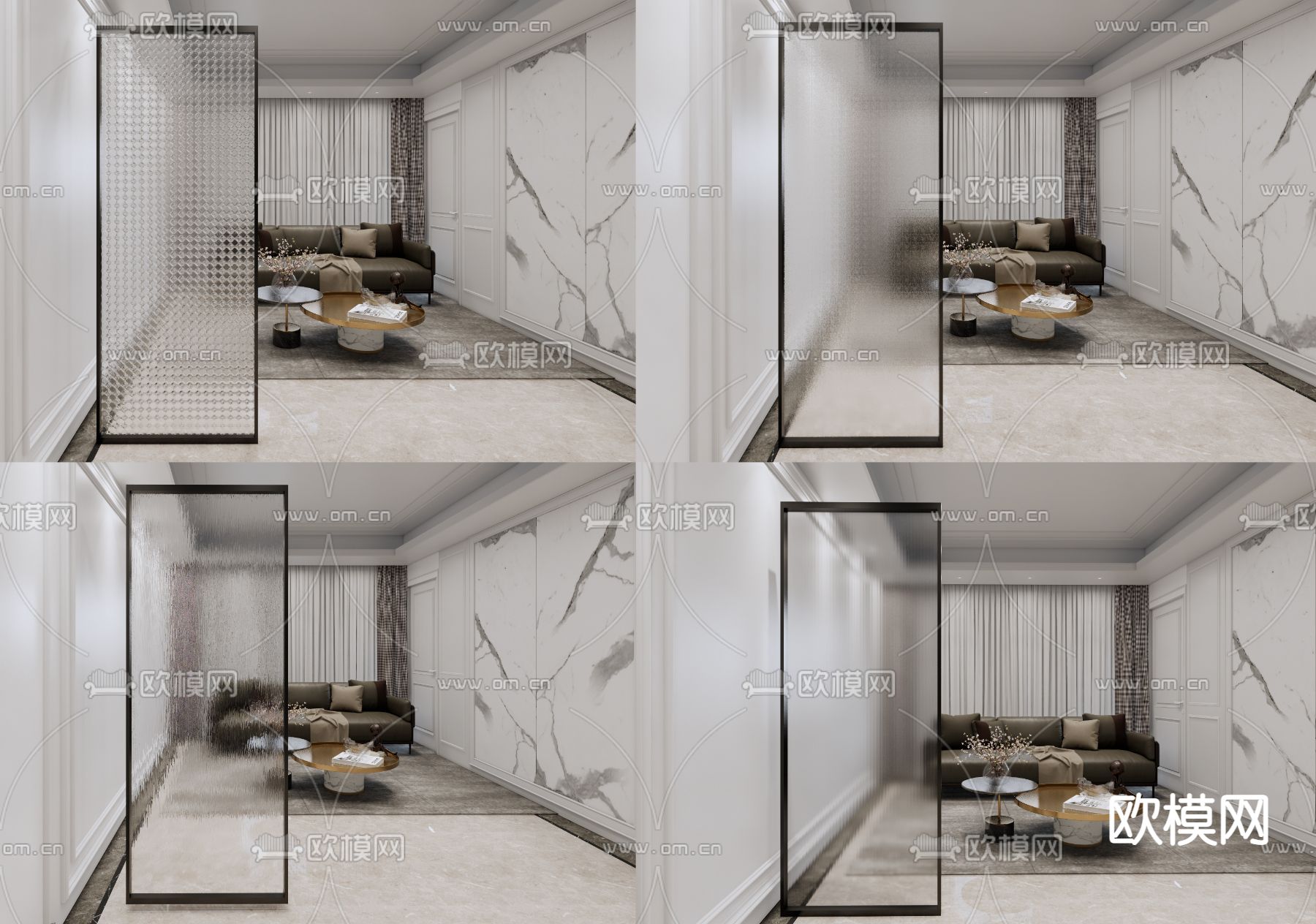 现代玻璃屏风su模型下载（渲染图1）