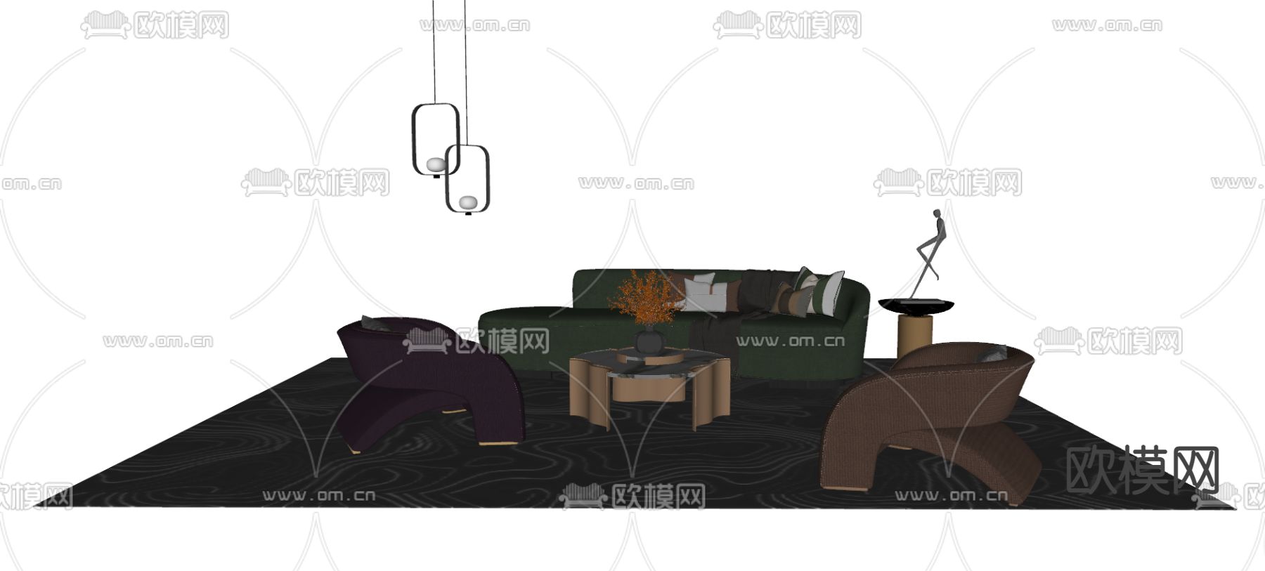 现代布艺多人沙发su模型下载（渲染图4）