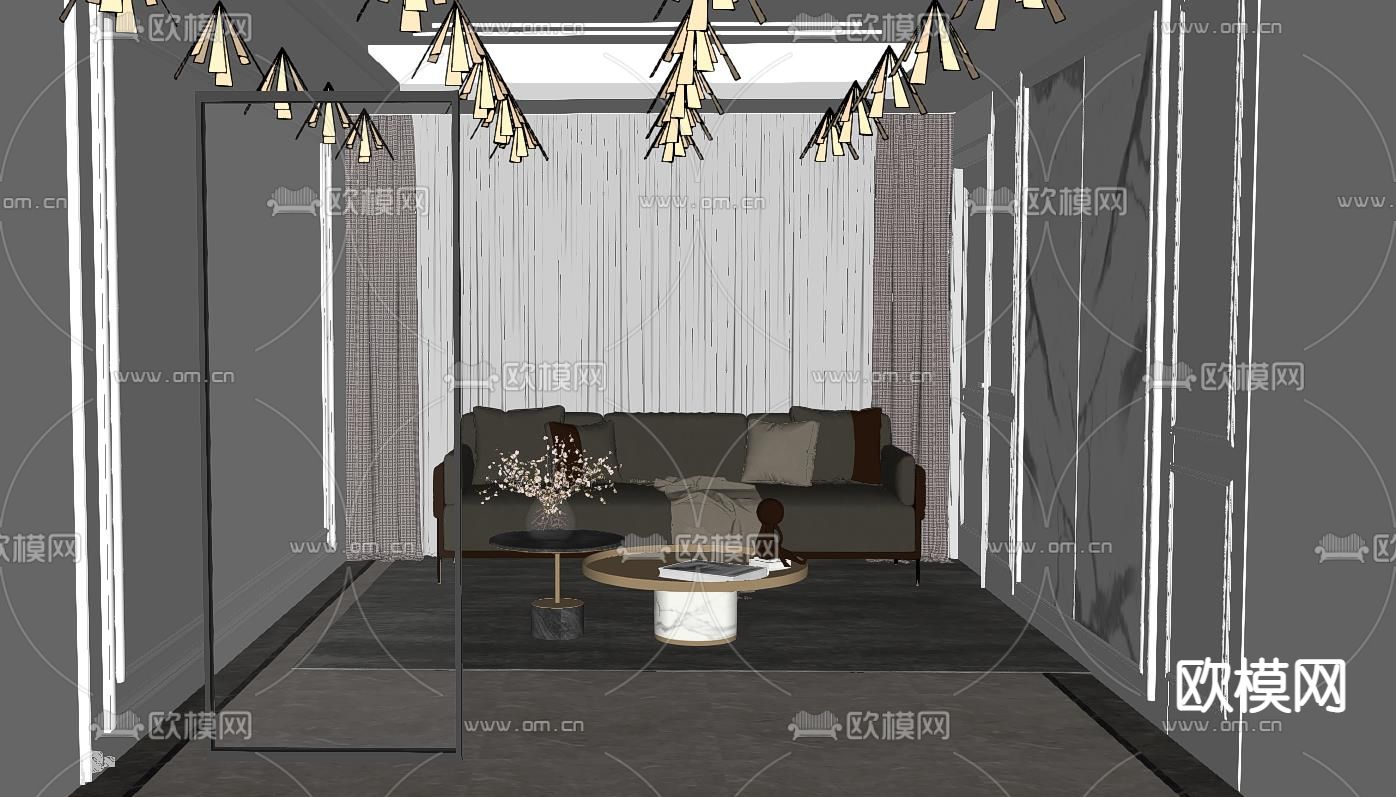 现代玻璃屏风su模型下载（渲染图2）