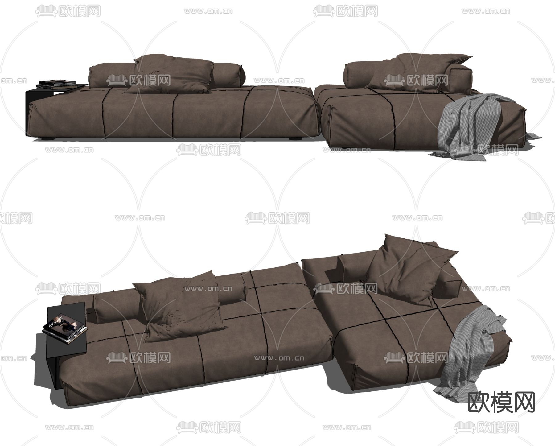 现代布艺转角拼接沙发su模型下载（渲染图2）