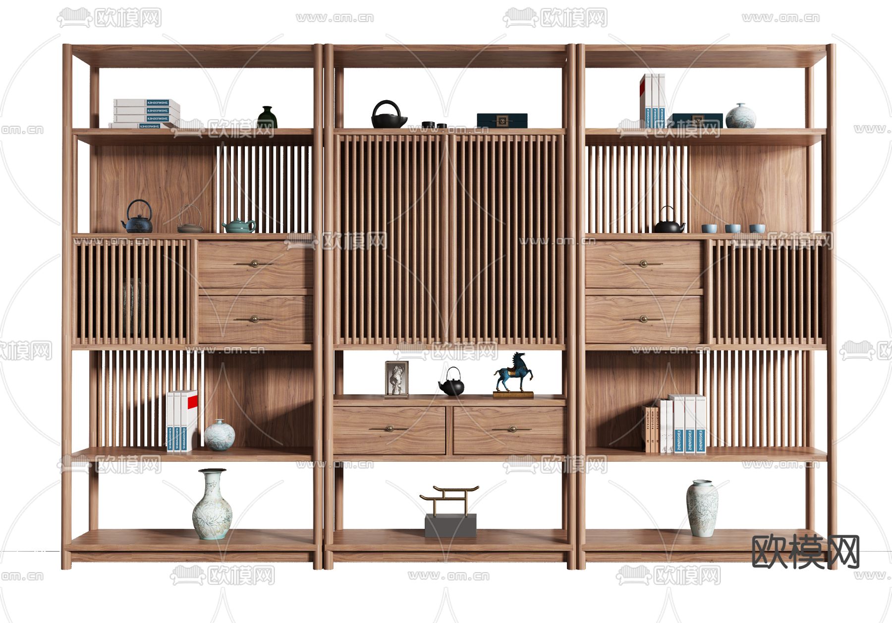 新中式实木博古架3d模型下载