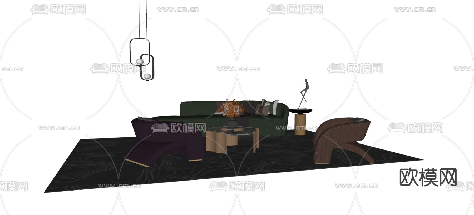 现代布艺多人沙发su模型下载（渲染图1）
