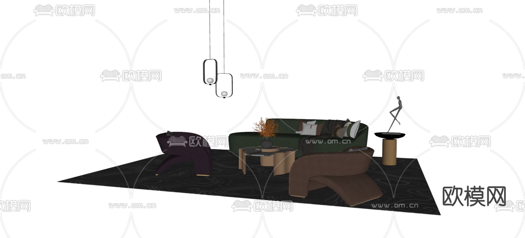 现代布艺多人沙发su模型下载（渲染图3）