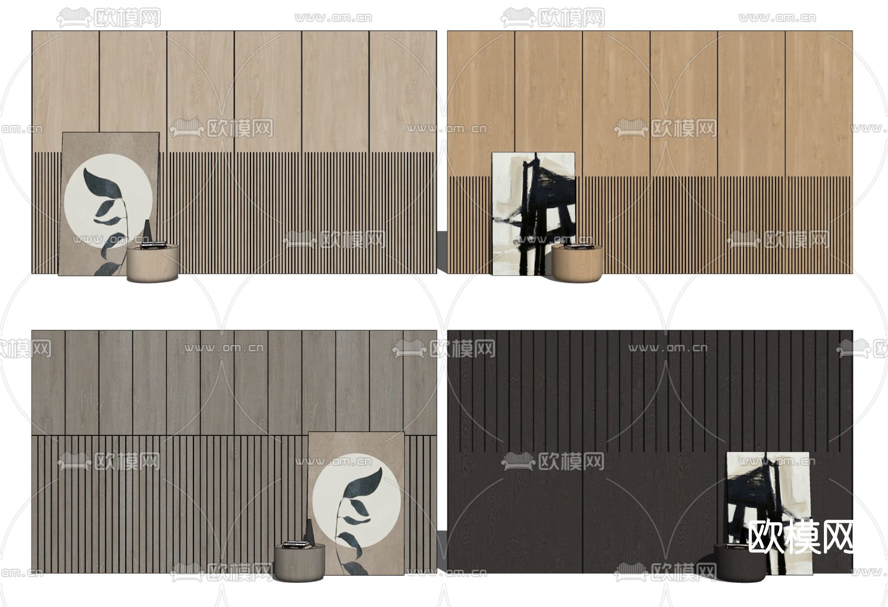 现代木饰面护墙板su模型下载