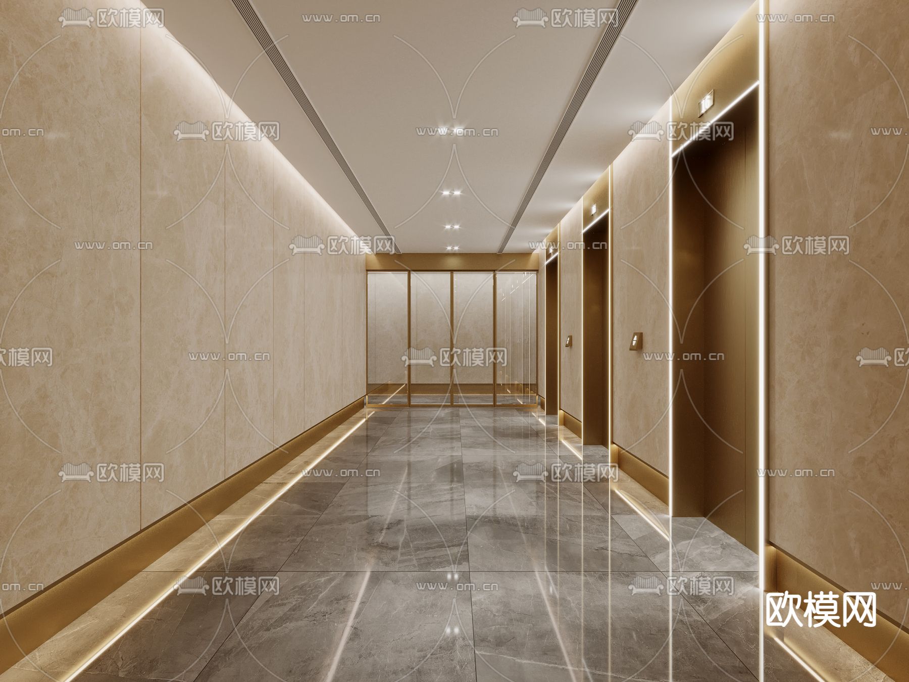 现代酒店电梯厅3d模型下载
