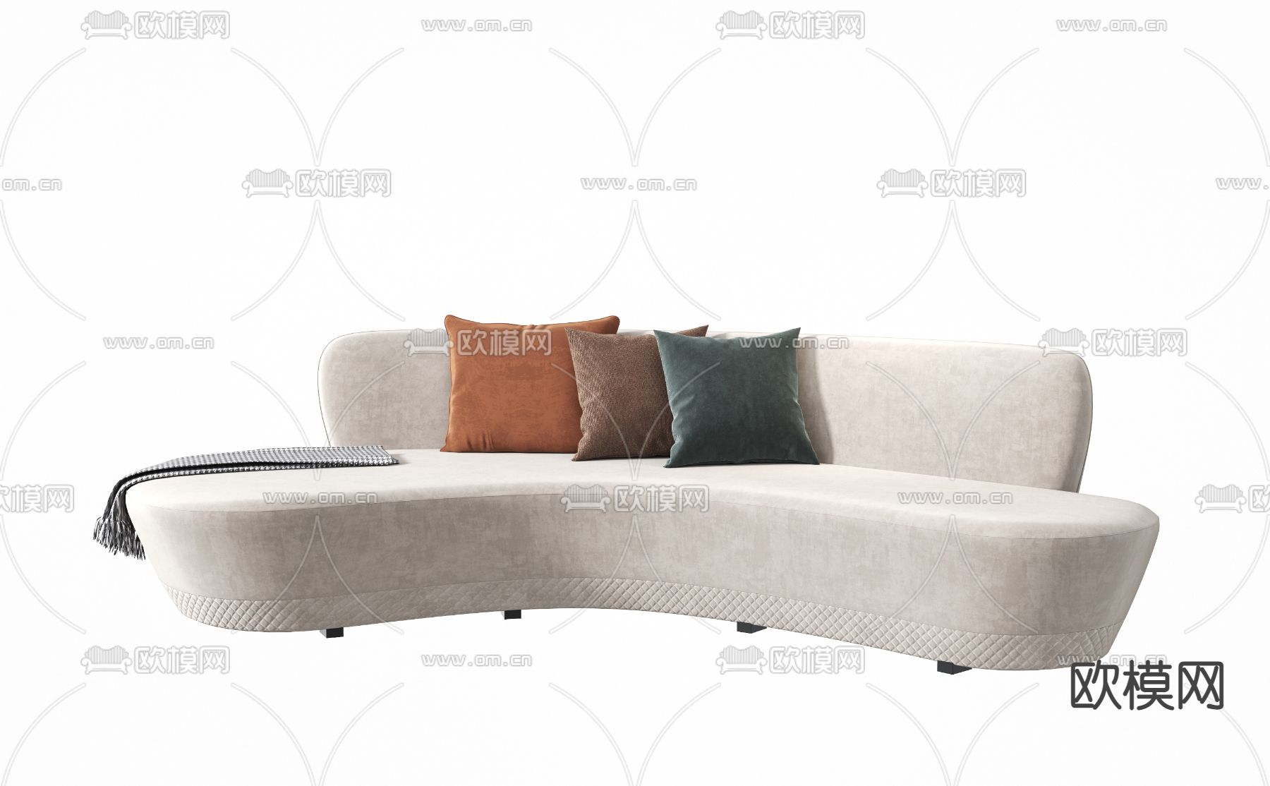 现代布艺弧形沙发3d模型下载（渲染图2）