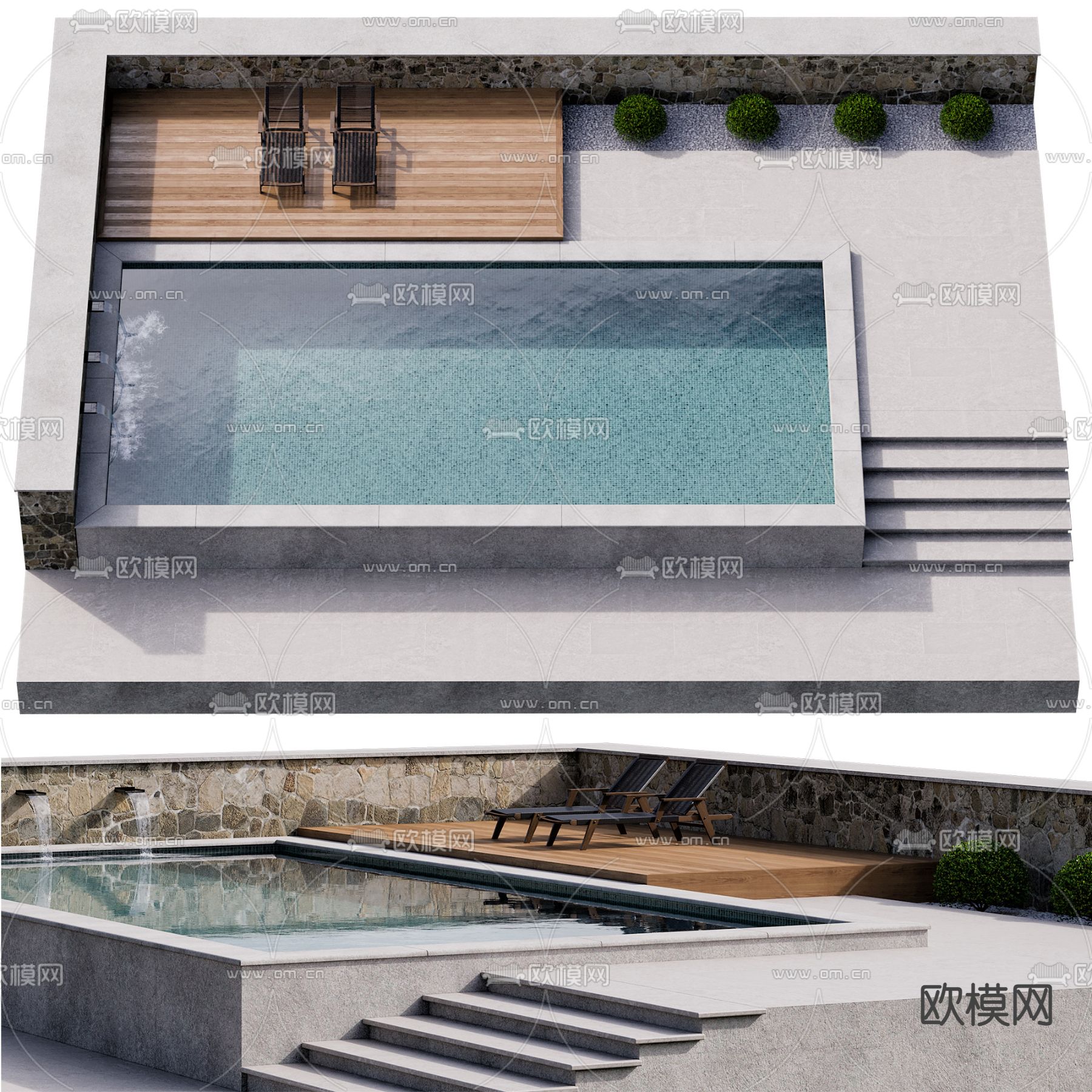现代露天游泳池3d模型