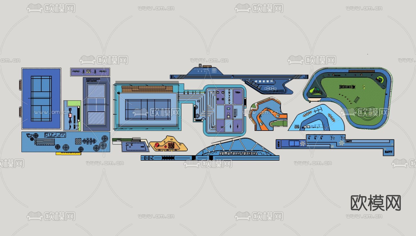 现代球场运动场su模型下载