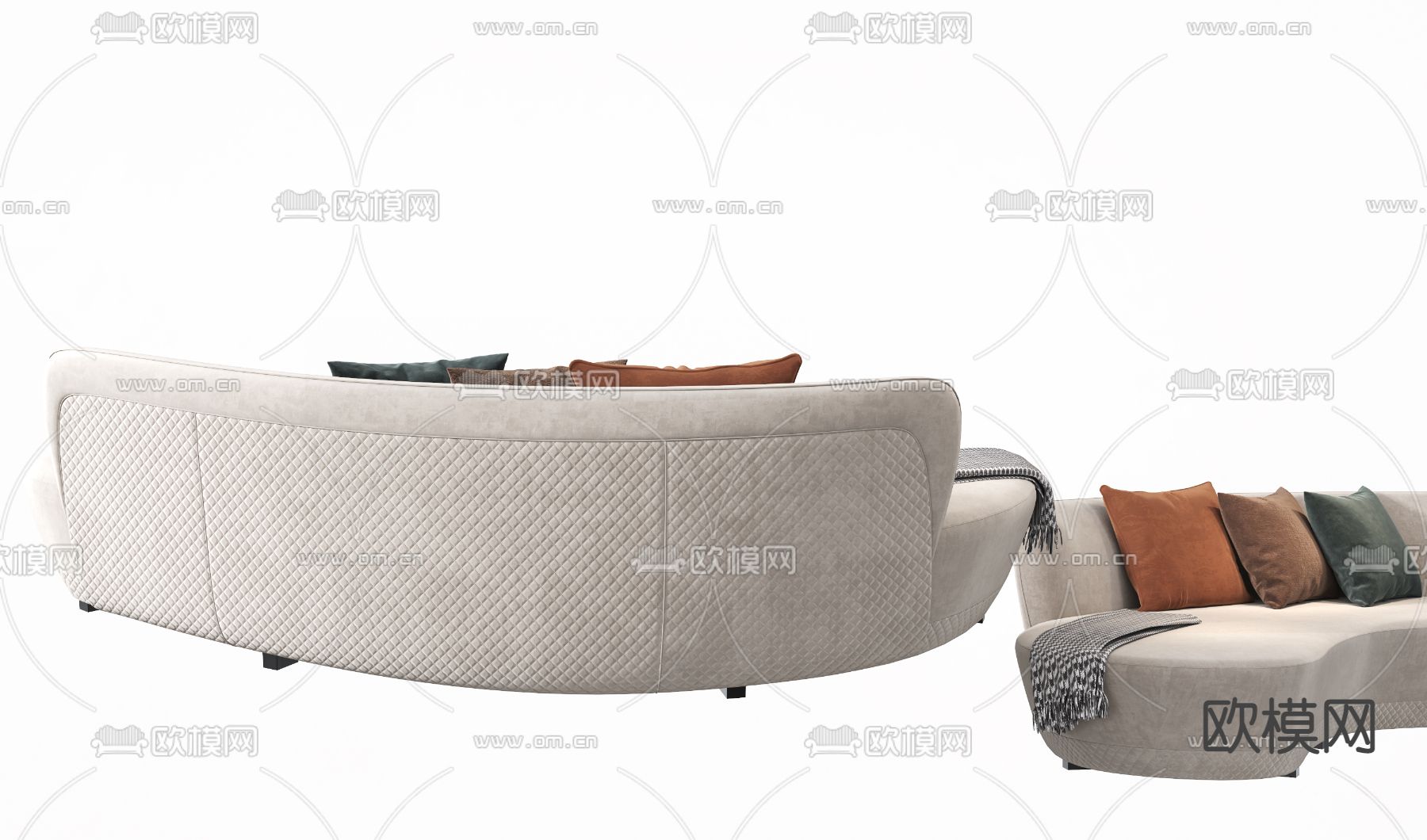现代布艺弧形沙发3d模型下载（渲染图3）