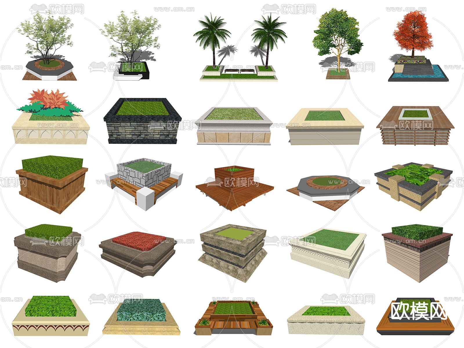 现代树池花池su模型下载