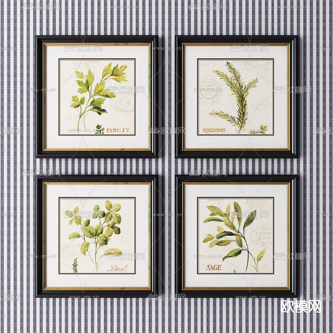 美式绿植装饰画挂画3d模型