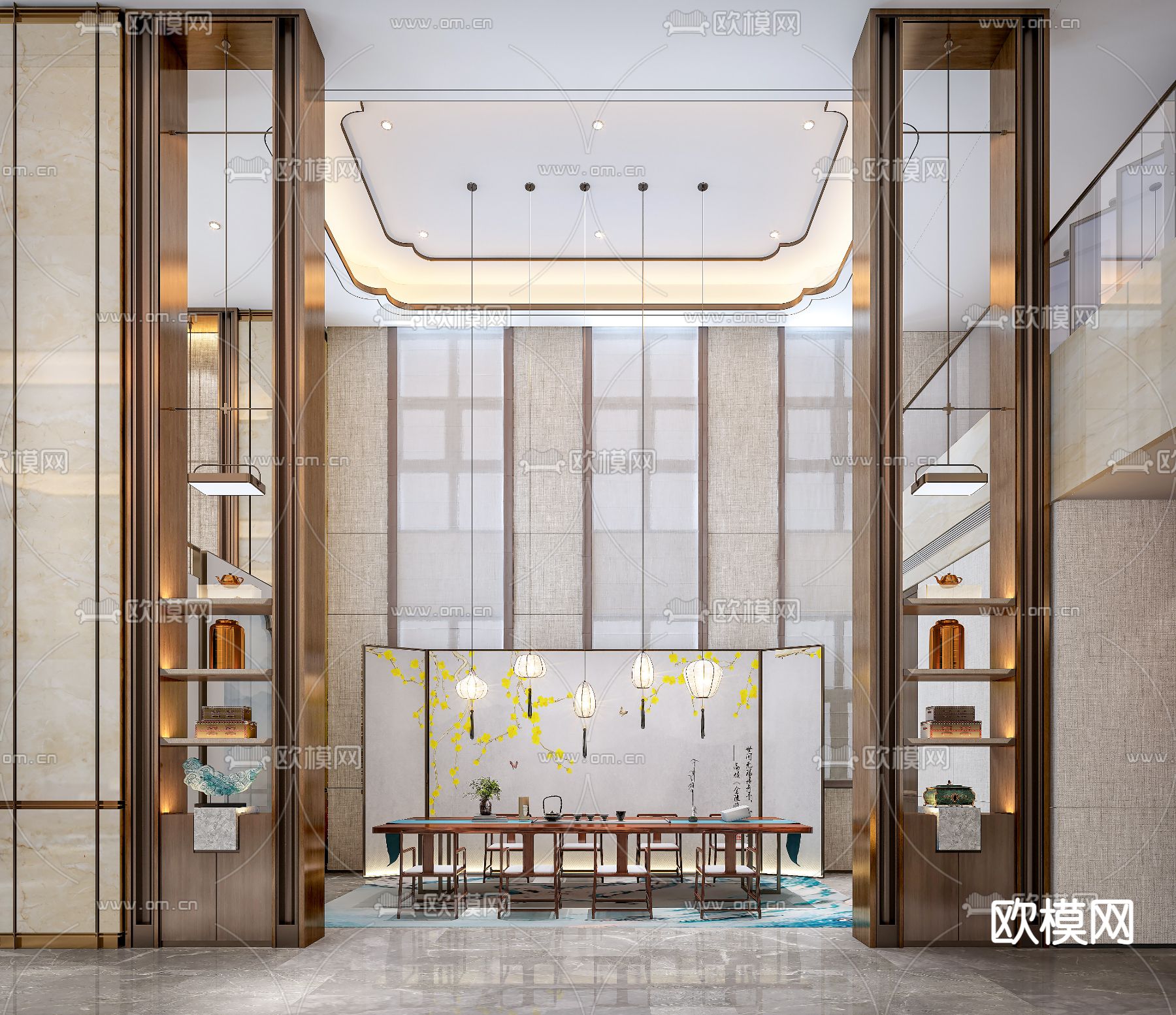 新中式会所茶室3d模型下载