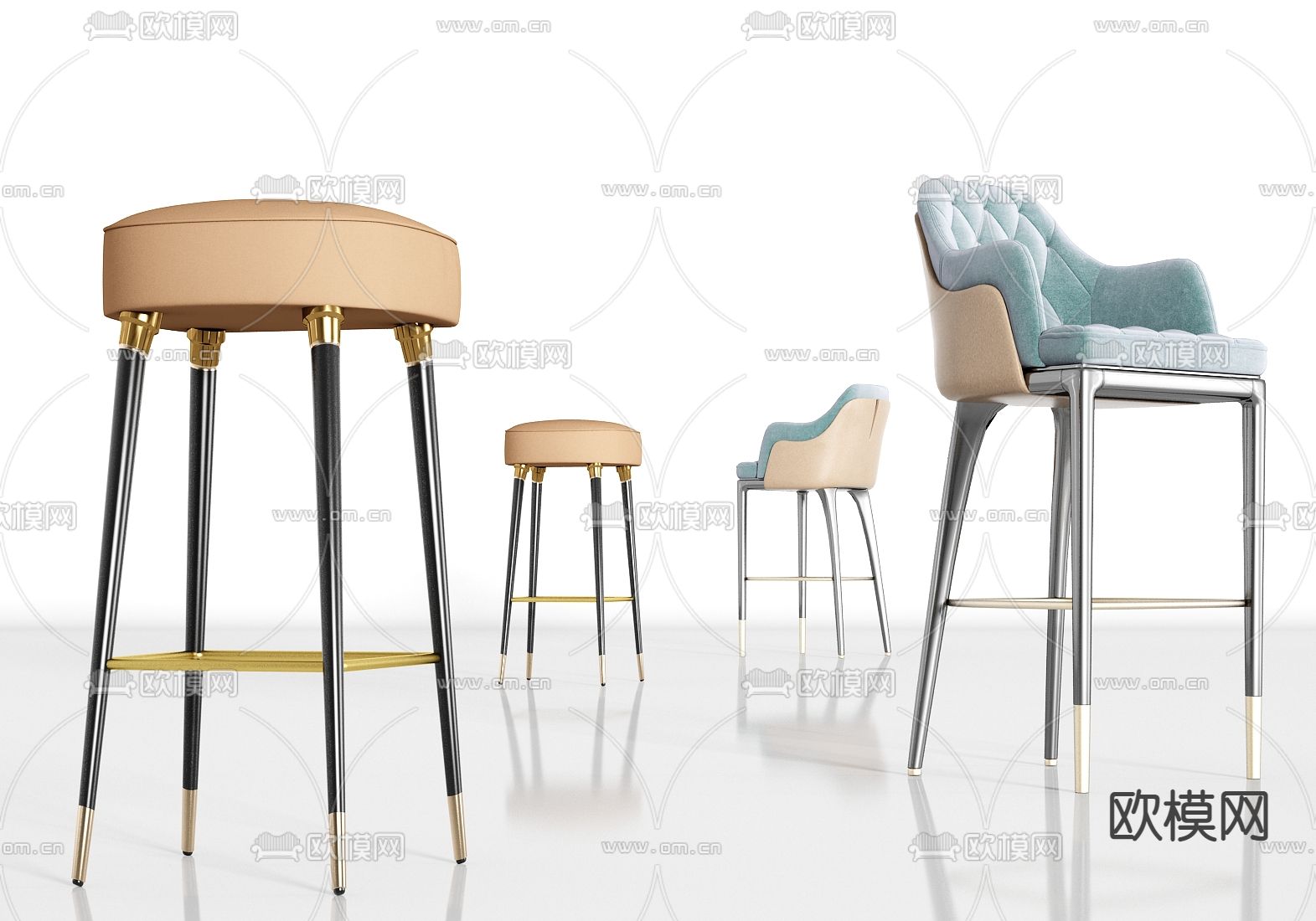 现代轻奢吧椅su模型下载（渲染图1）