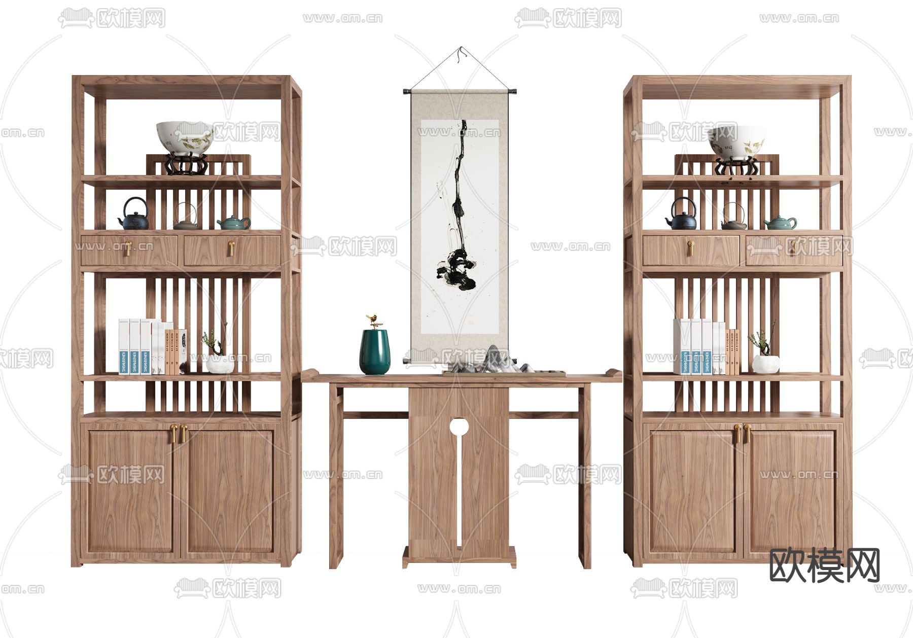 新中式实木博古架3d模型下载