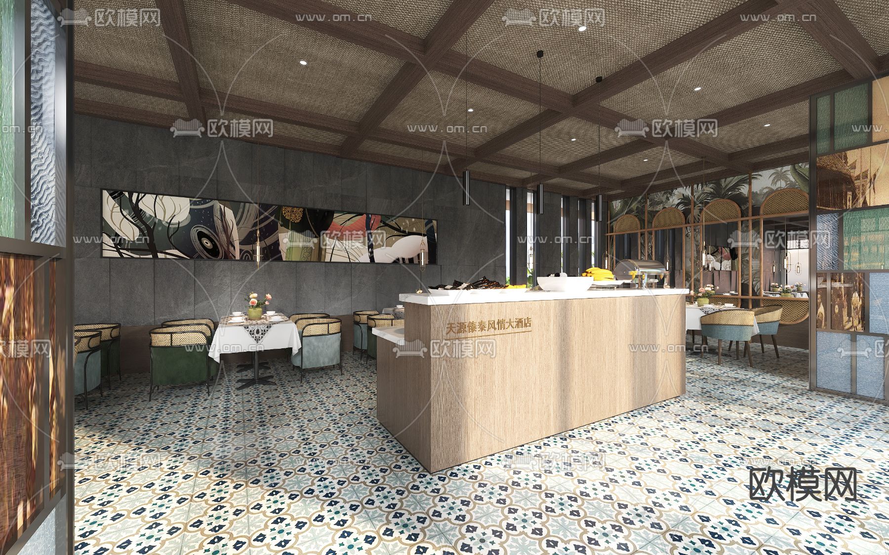 东南亚自助餐厅3d模型