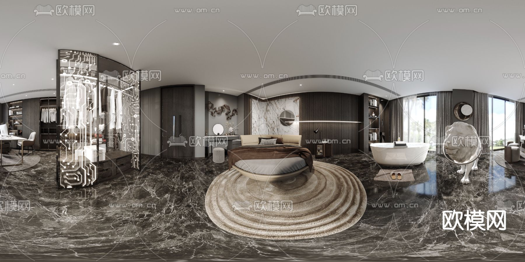 后现代轻奢卧室cr全景3d模型