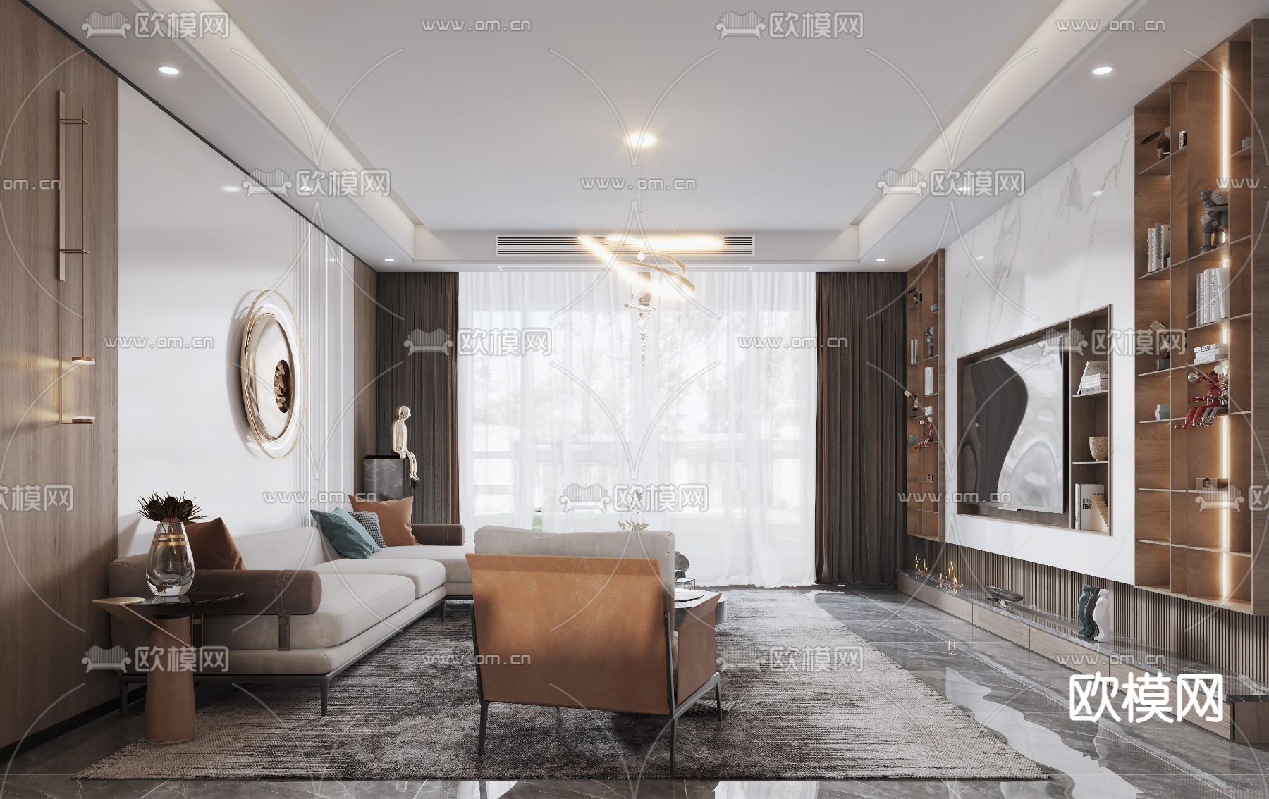 现代轻奢客餐厅3d模型下载（渲染图4）