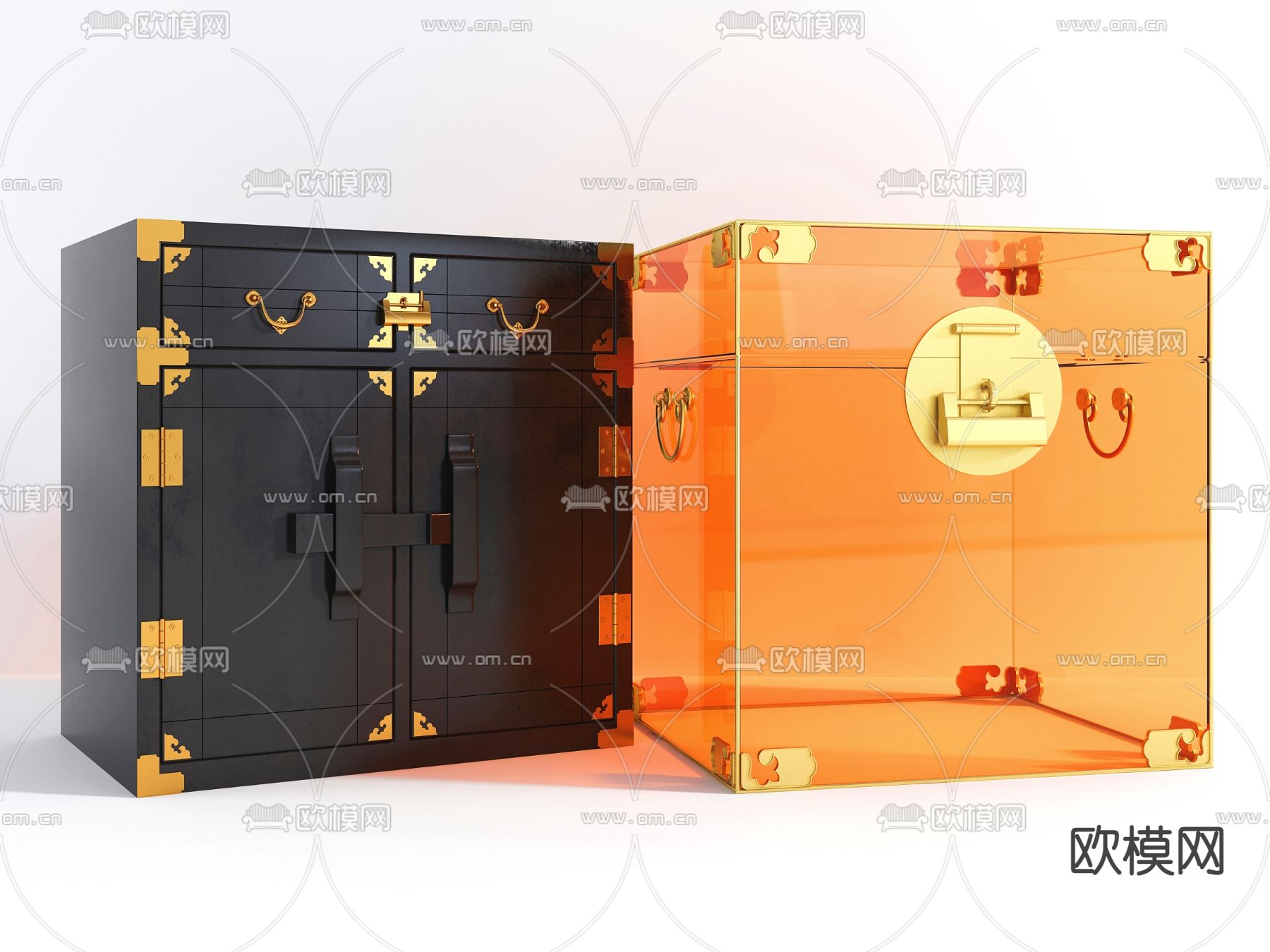 中式床头柜3d模型