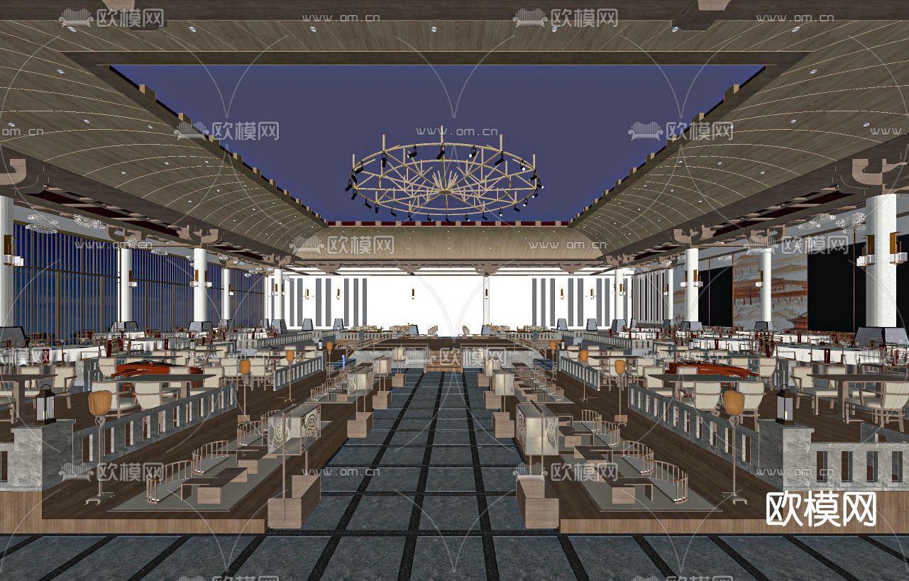 新中式剧院su模型下载（渲染图2）