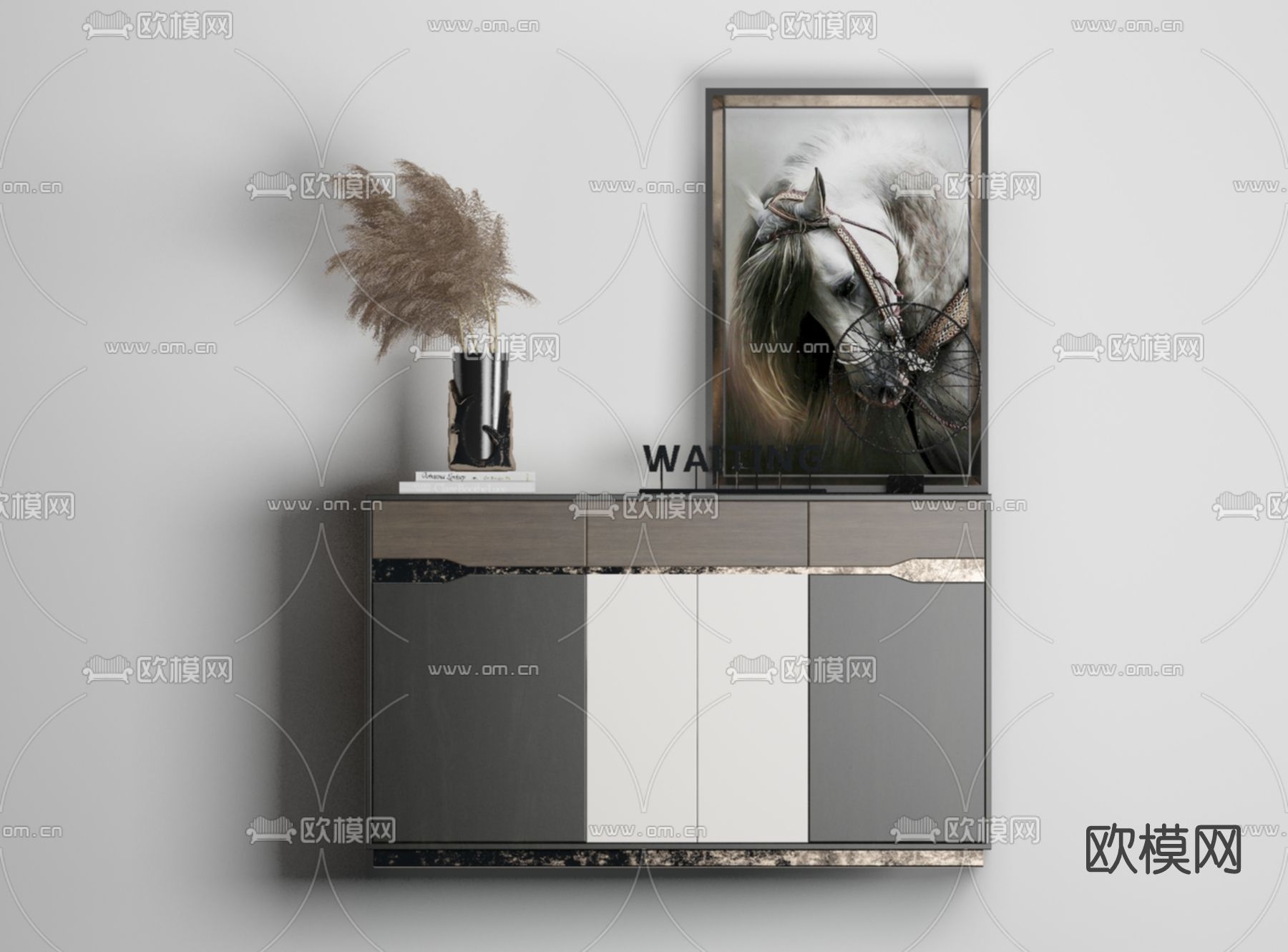 现代轻奢端景条案免费3d模型下载