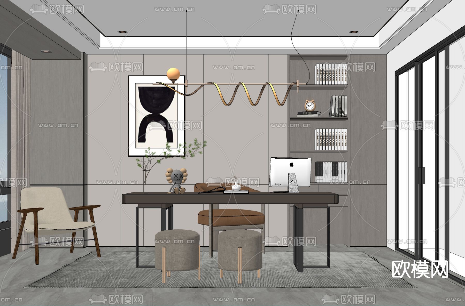 现代书房su模型