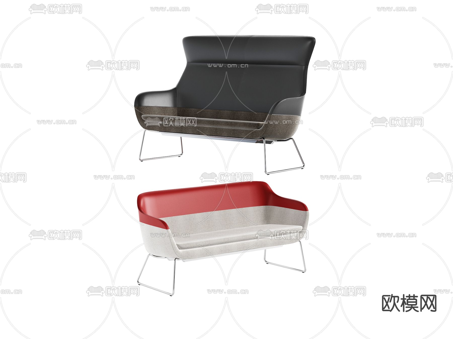 现代皮革双人沙发3d模型下载