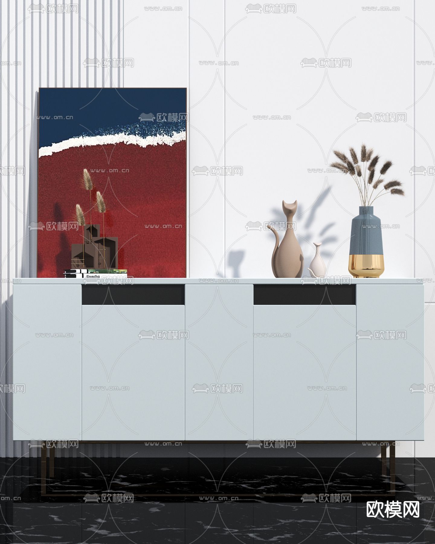 现代简约边柜免费3d模型下载