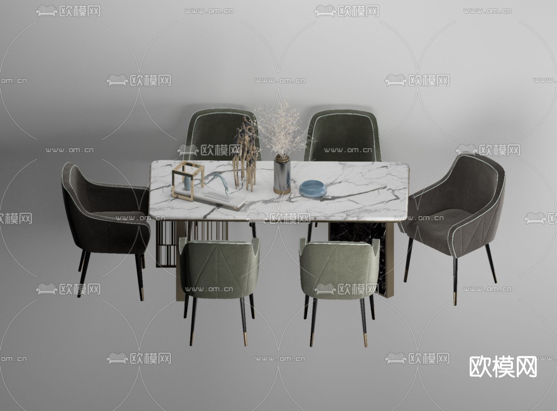 现代大理石餐桌椅免费3d模型下载