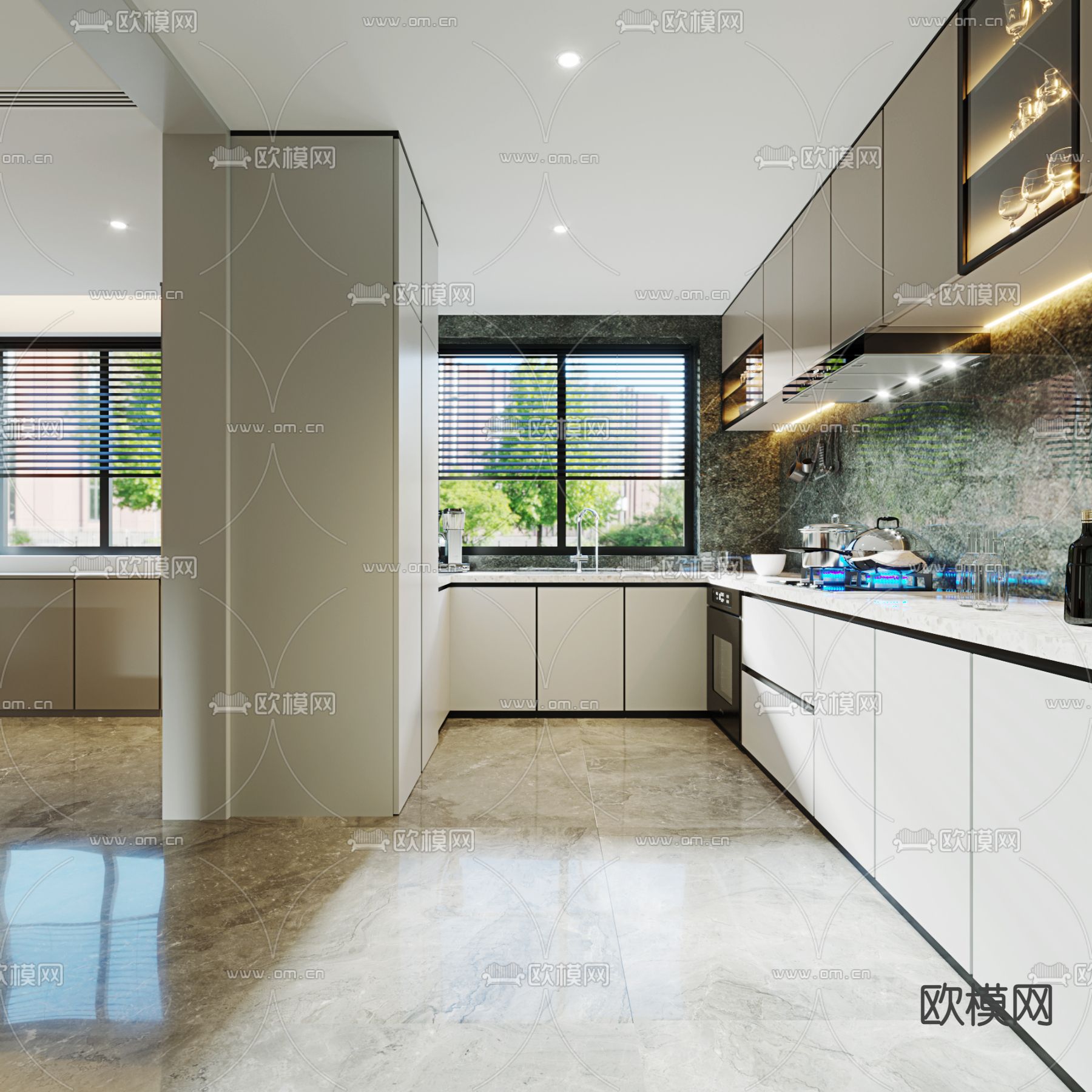 现代厨房3d模型下载