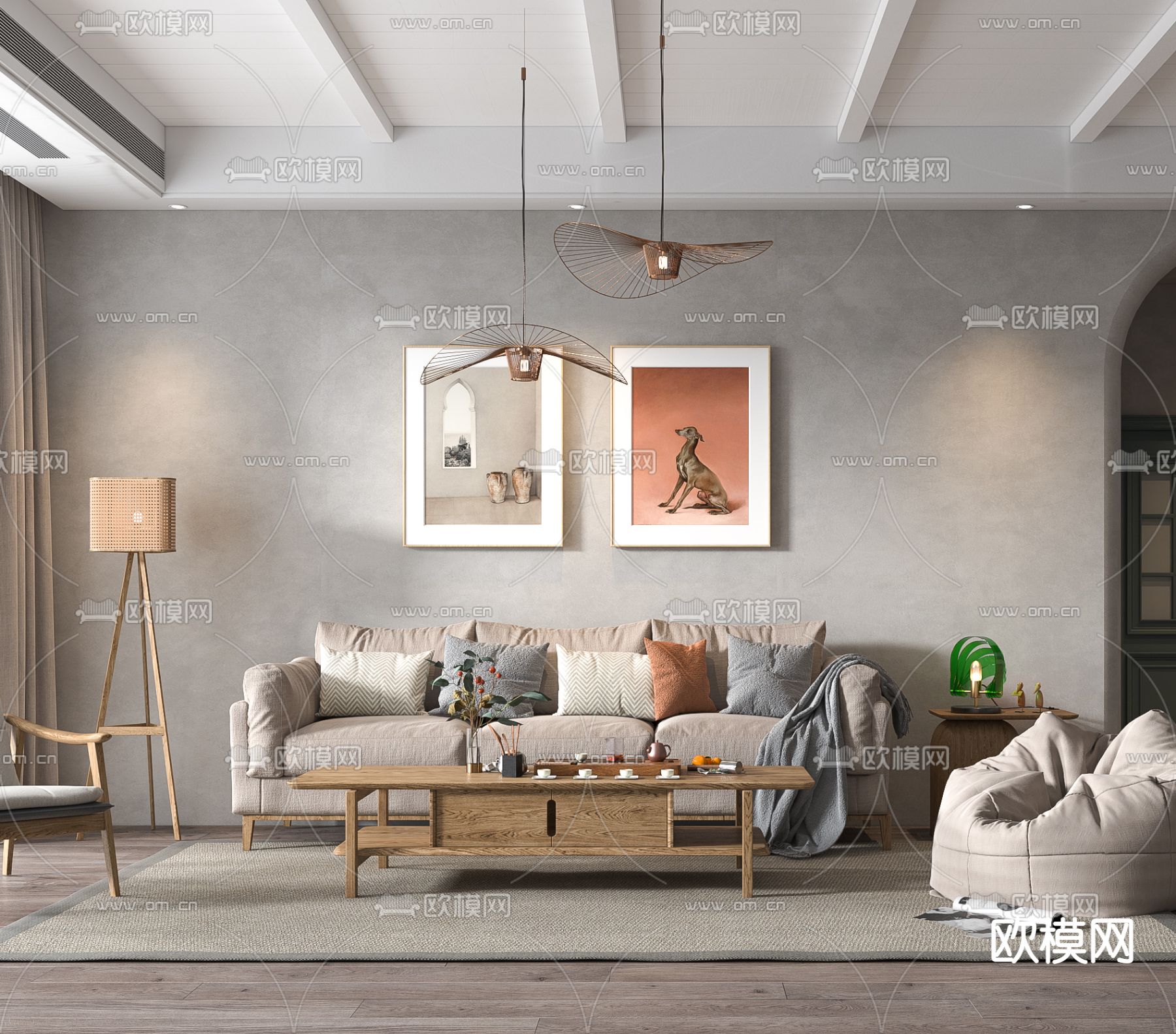 北欧布艺沙发组合3d模型下载（渲染图4）