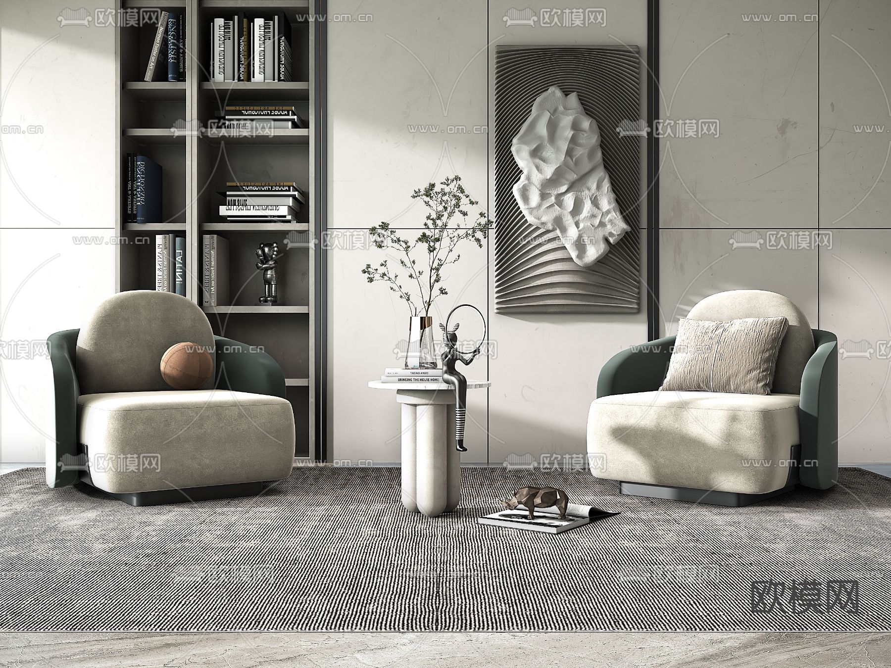 现代轻奢休闲椅su模型下载（渲染图1）