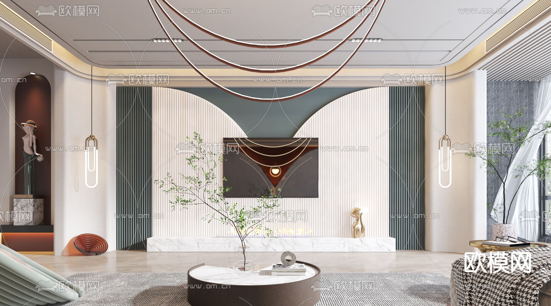 现代轻奢客厅3d模型下载（渲染图2）