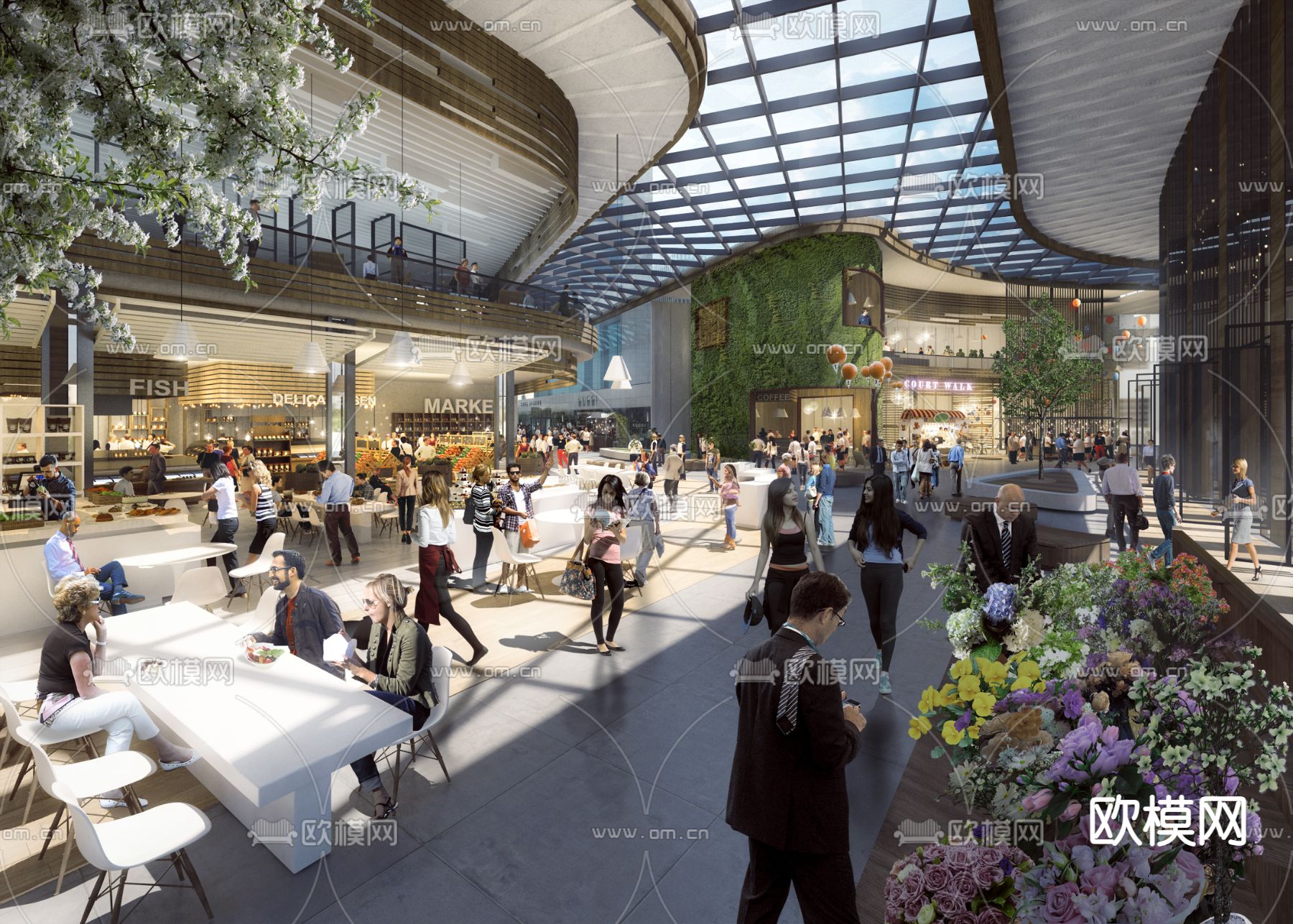 现代商业街步行街3d模型下载