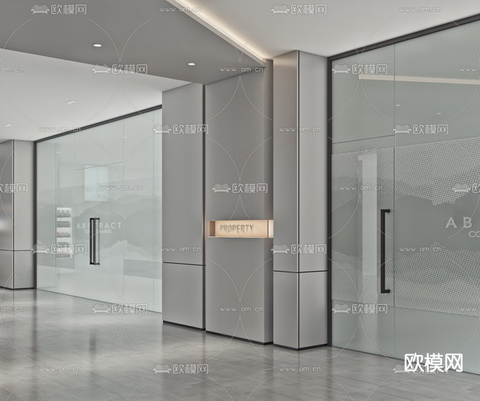现代办公大堂前台3d模型下载(渲染图6)
