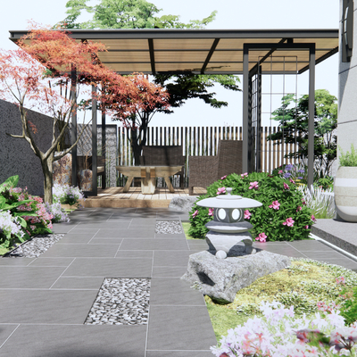  现代庭院花园su模型 