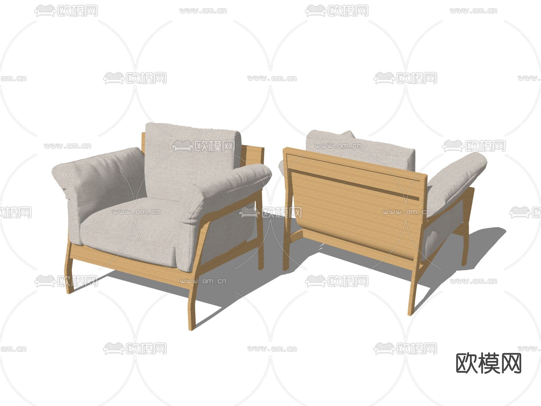 日式实木休闲沙发su模型下载（渲染图2）