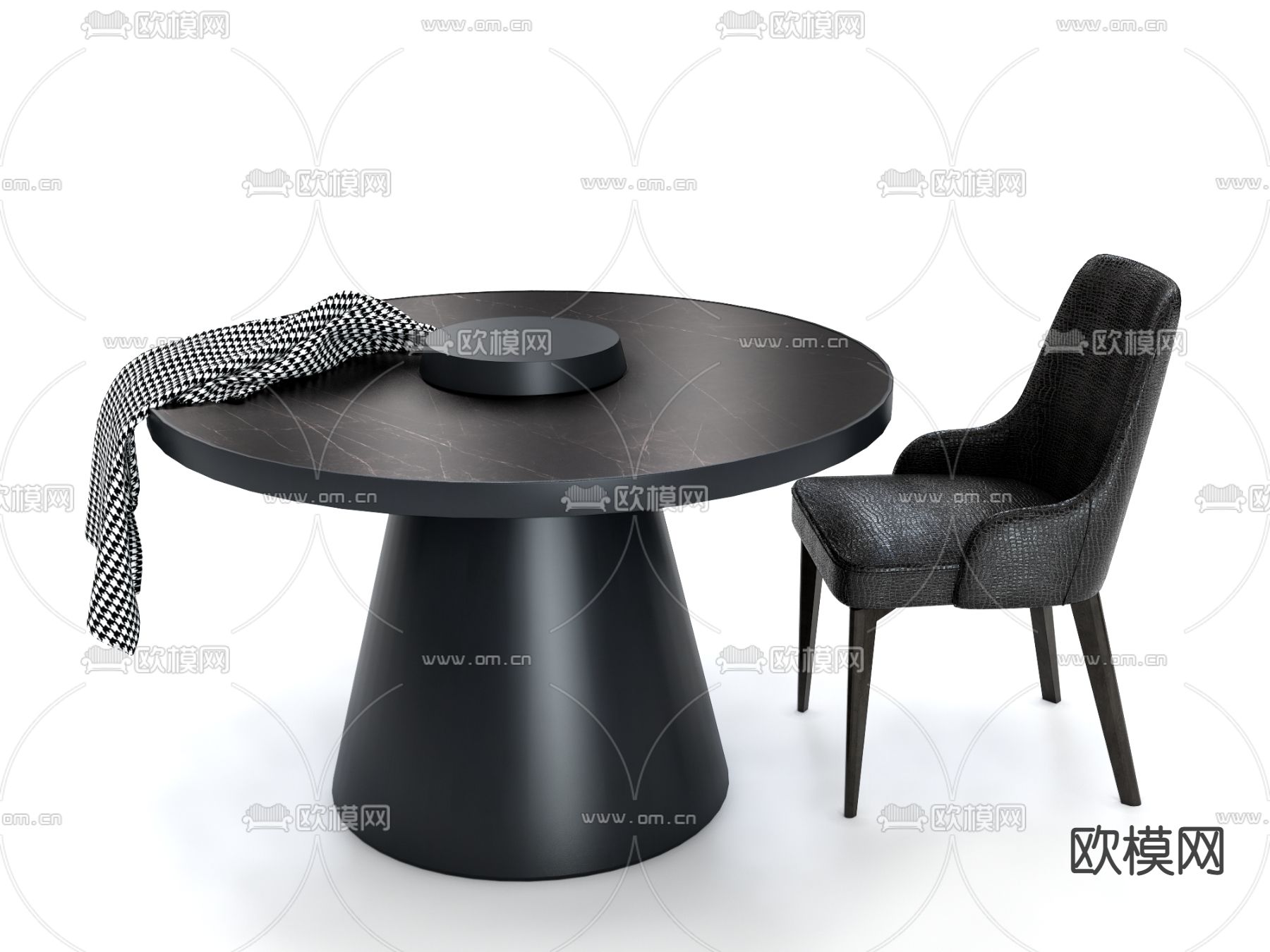 现代圆形餐桌椅su模型下载（渲染图4）
