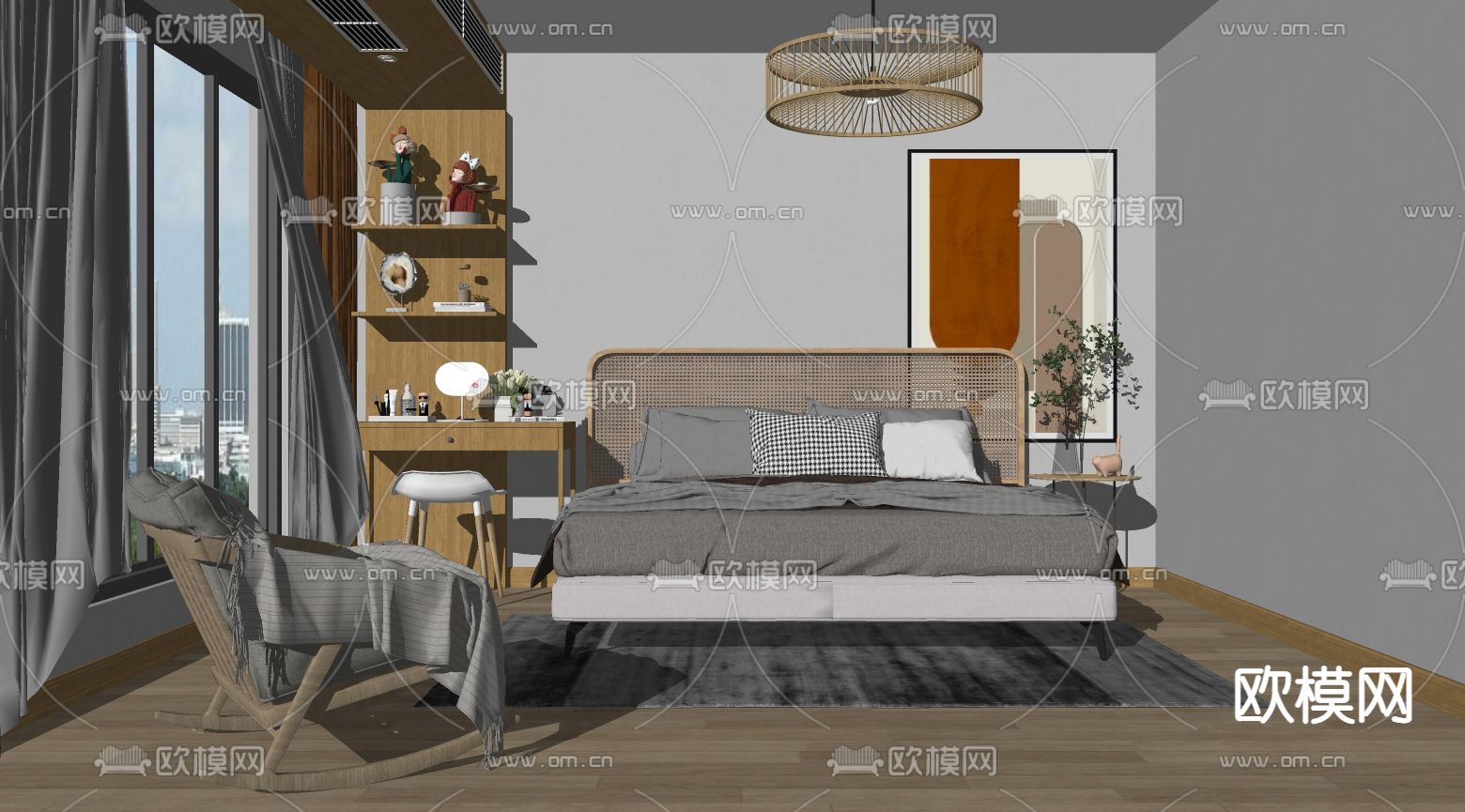侘寂卧室su模型下载（渲染图2）