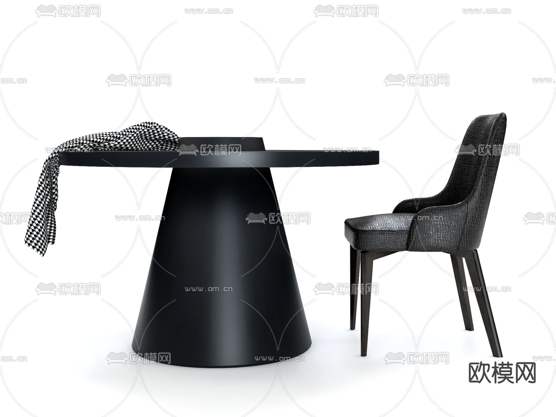 现代圆形餐桌椅su模型下载（渲染图3）