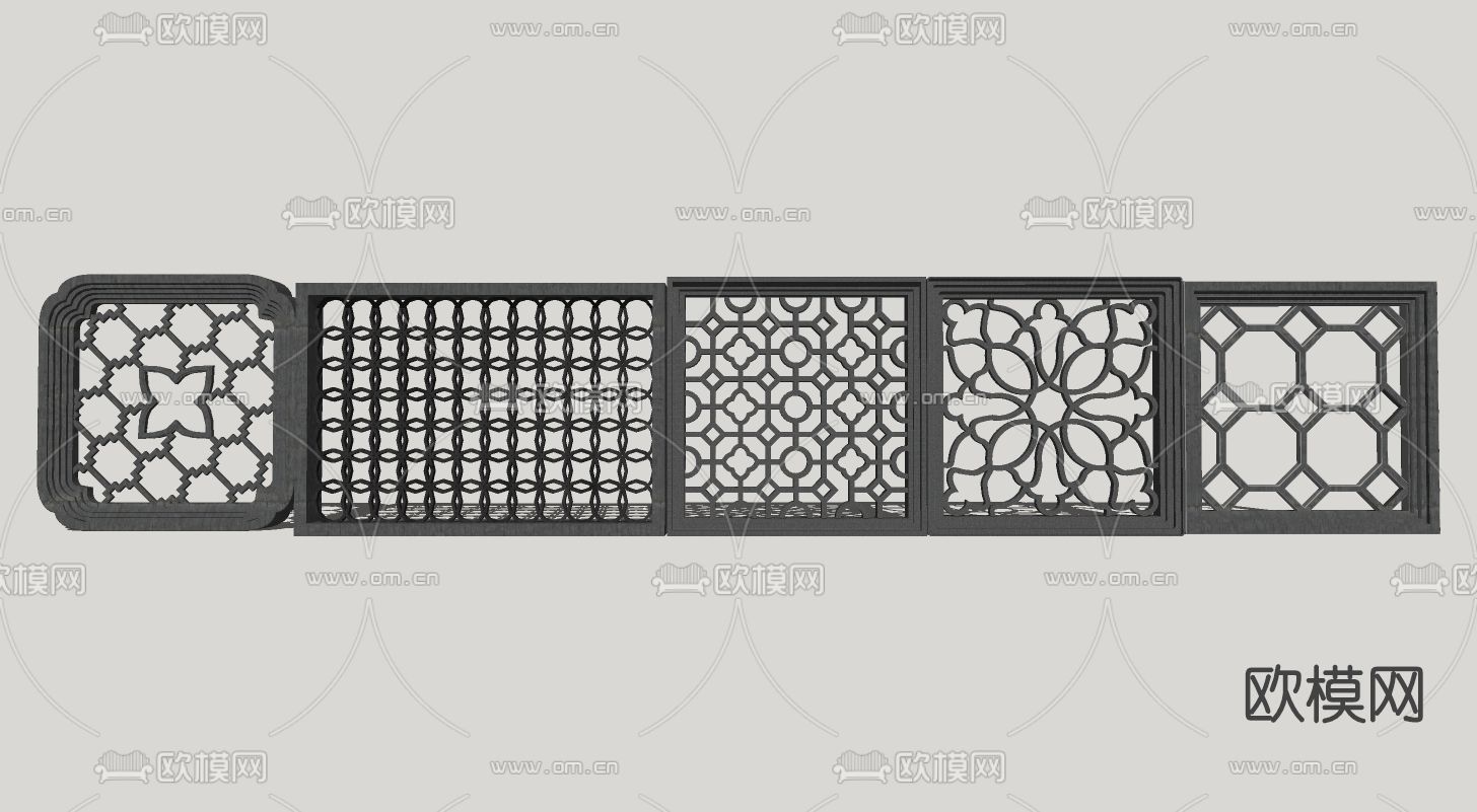 中式镂空花窗su模型下载